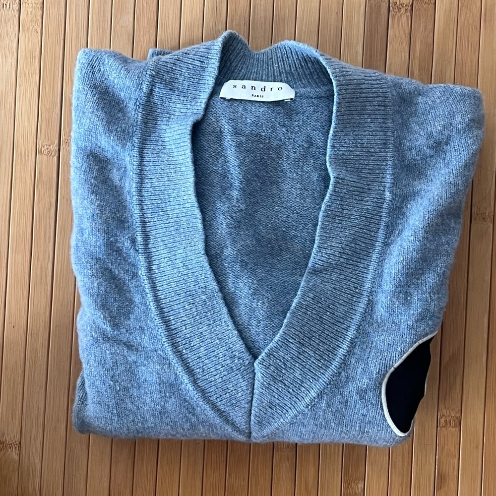 Sandro Wool V-neck Heathered Blue Sweater